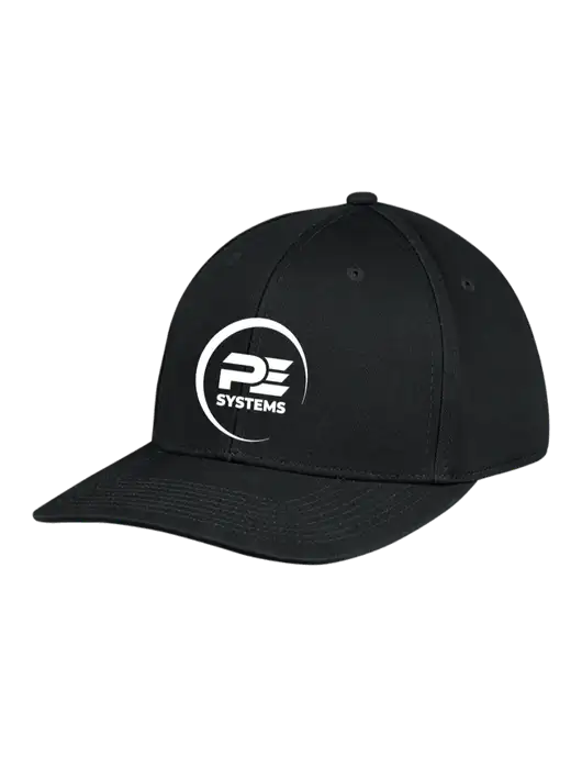 Premium Modern Structured Twill Black Snapback Cap w/PE Systems Logo