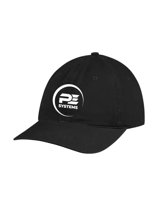 Garment Washed Unstructured Twill Black Cap w/PE Systems Logo
