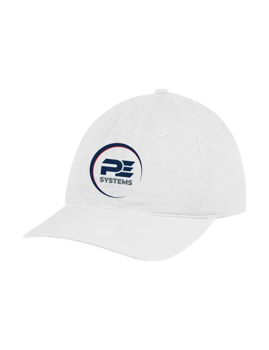 Garment Washed Unstructured Twill White Cap w/PE Systems Logo