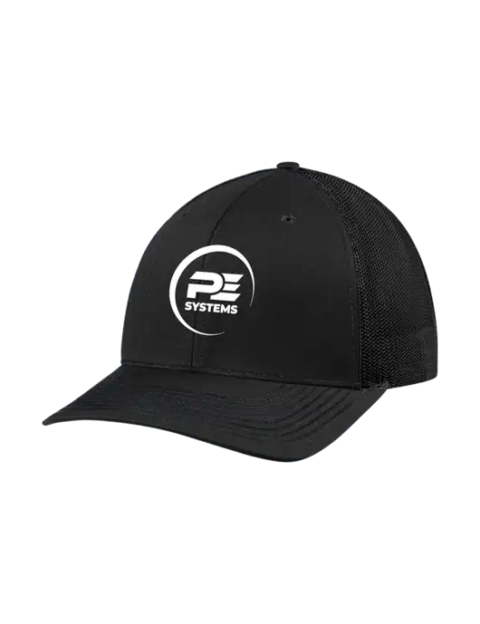 Richardson Adjustable Snapback Original 112 Trucker Cap Black w/Black Mesh w/PE Systems Logo