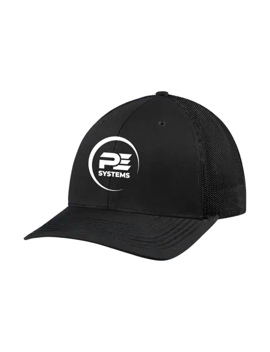 Richardson Adjustable Snapback Original 112 Trucker Cap Black w/Black Mesh w/PE Systems Logo