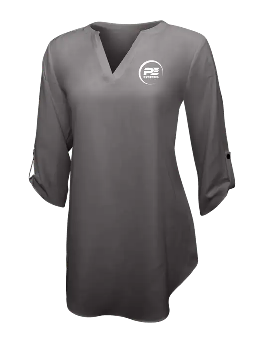 Dark Grey Womens 3/4 Sleeve Tunic Blouse w/PE Systems Logo