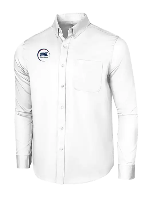 Long Sleeve White Superpro React Twill Shirt w/PE Systems Logo