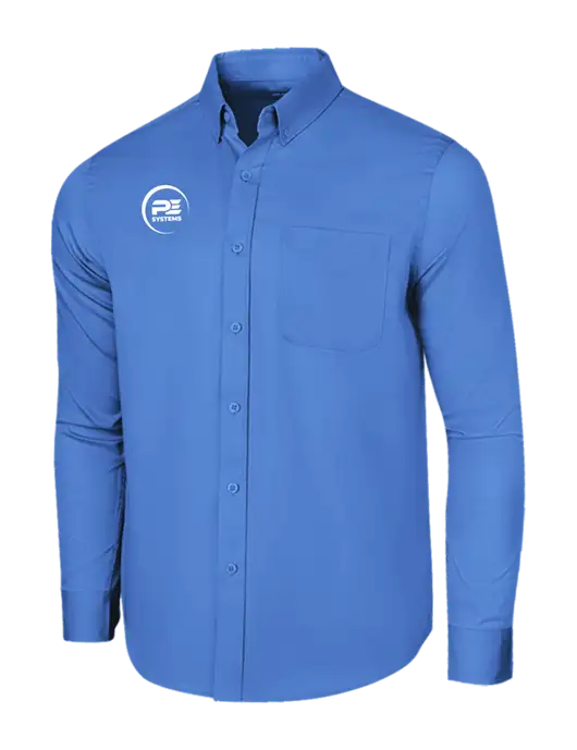 Long Sleeve Dark Carolina Blue Superpro React Twill Shirt w/PE Systems Logo