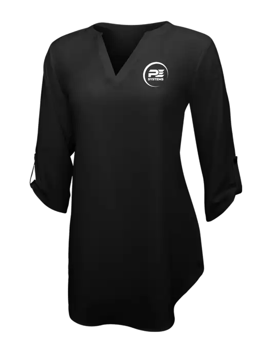 Womens Black 3/4 Sleeve Tunic Blouse w/PE Systems Logo