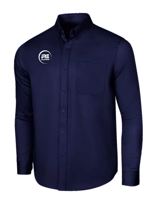 Long Sleeve Navy Superpro React Twill Shirt w/PE Systems Logo