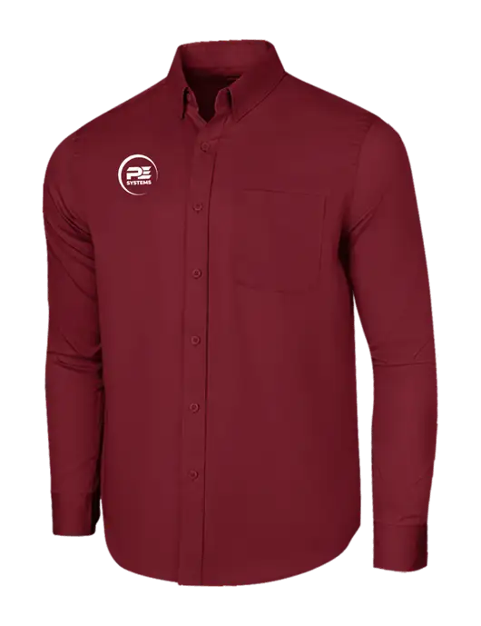Long Sleeve Maroon Superpro React Twill Shirt w/PE Systems Logo