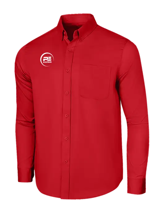 Long Sleeve Red Superpro React Twill Shirt w/PE Systems Logo