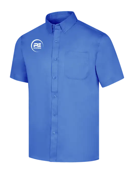 Short Sleeve Dark Carolina Blue Superpro React Twill Shirt w/PE Systems Logo