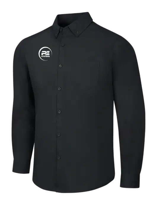 Black Long Sleeve Carefree Poplin Shirt w/PE Systems Logo