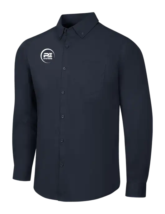 Navy Long Sleeve Carefree Poplin Shirt w/PE Systems Logo