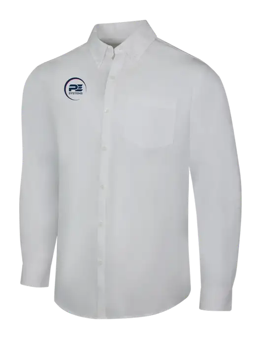 White Long Sleeve Carefree Poplin Shirt w/PE Systems Logo