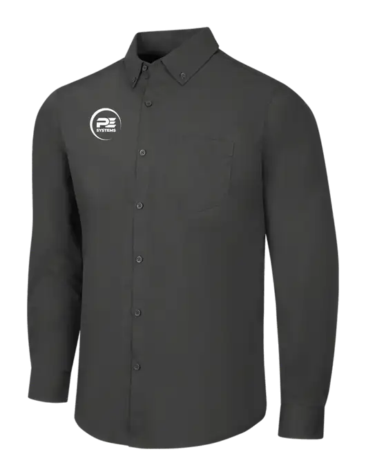 Dark Grey Long Sleeve Carefree Poplin Shirt w/PE Systems Logo