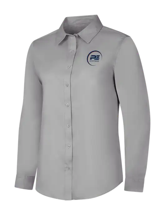 Light Grey Womens Long Sleeve Superpro React Twill Shirt w/PE Systems Logo