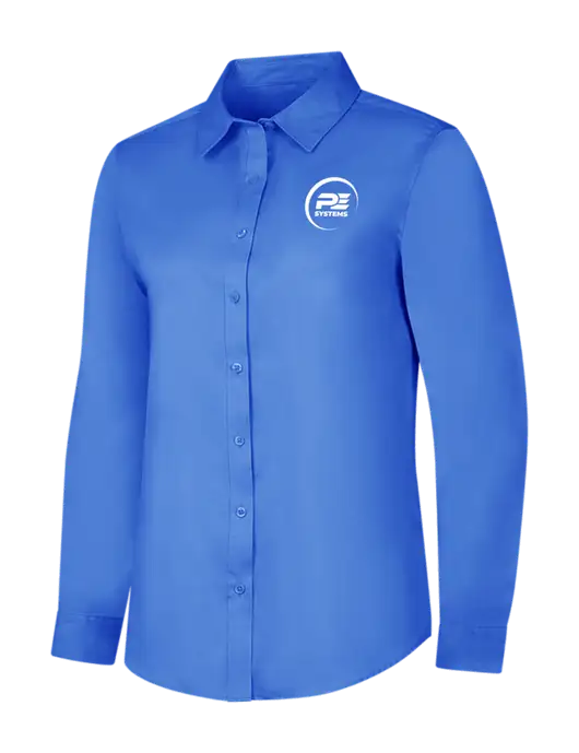 Dark Carolina Blue Womens Long Sleeve Superpro React Twill Shirt w/PE Systems Logo