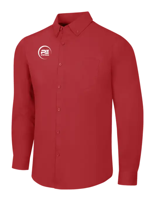 Red Long Sleeve Carefree Poplin Shirt w/PE Systems Logo