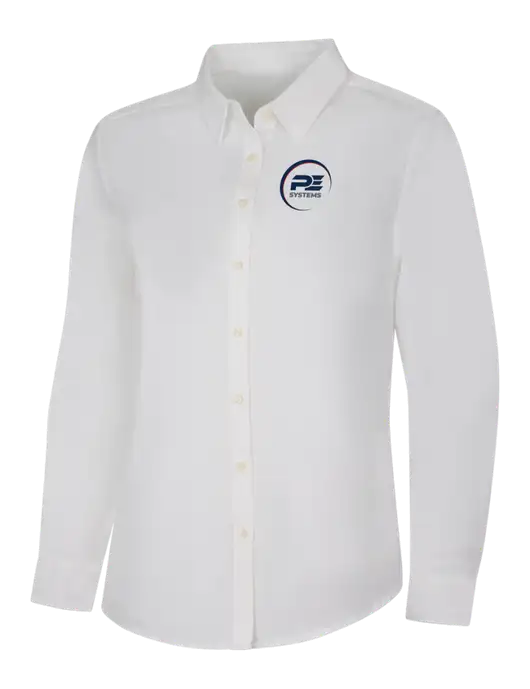 Womens White Long Sleeve Superpro React Twill Shirt w/PE Systems Logo