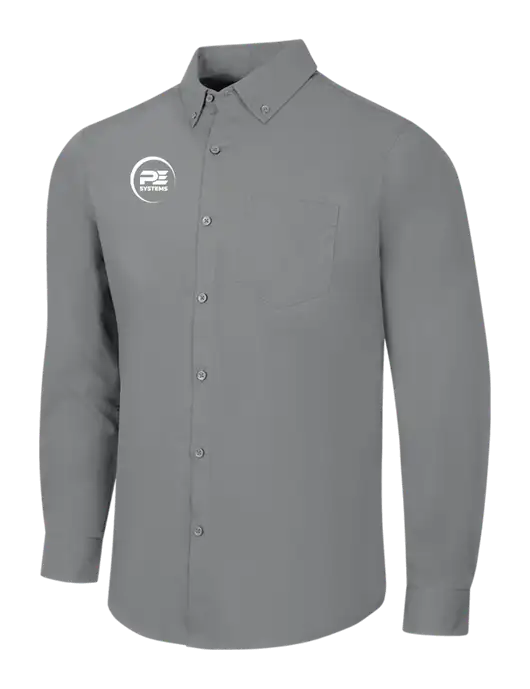 Medium Grey Long Sleeve Carefree Poplin Shirt w/PE Systems Logo