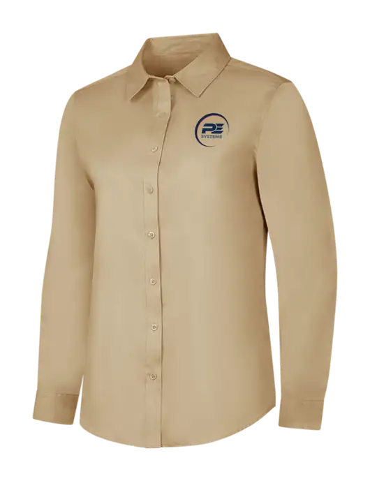 Dark Tan Womens Long Sleeve Superpro React Twill Shirt w/PE Systems Logo