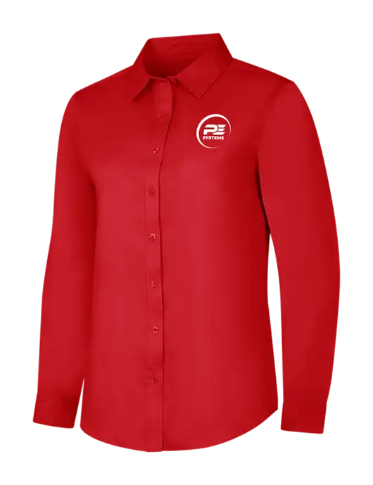 Red Womens Long Sleeve Superpro React Twill Shirt w/PE Systems Logo