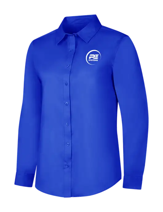 Womens Long Sleeve Dark Royal Superpro React Twill Shirt w/PE Systems Logo