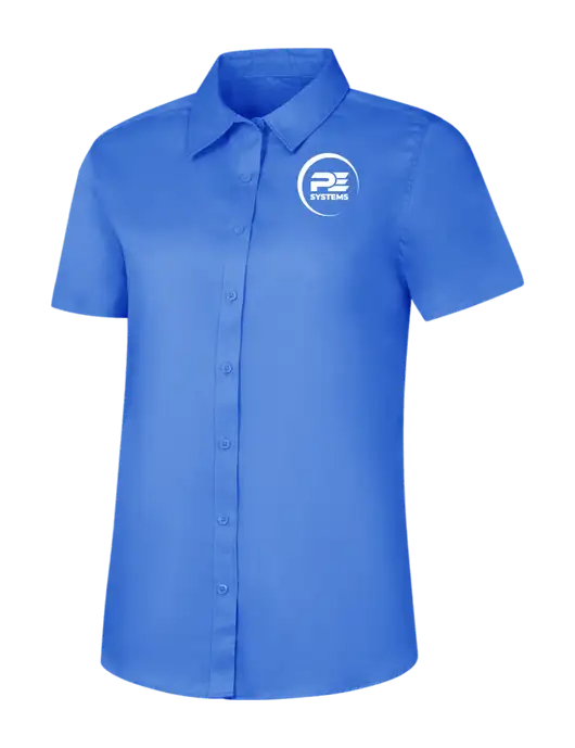 Womens Dark Carolina Blue Short Sleeve Superpro React Twill Shirt w/PE Systems Logo