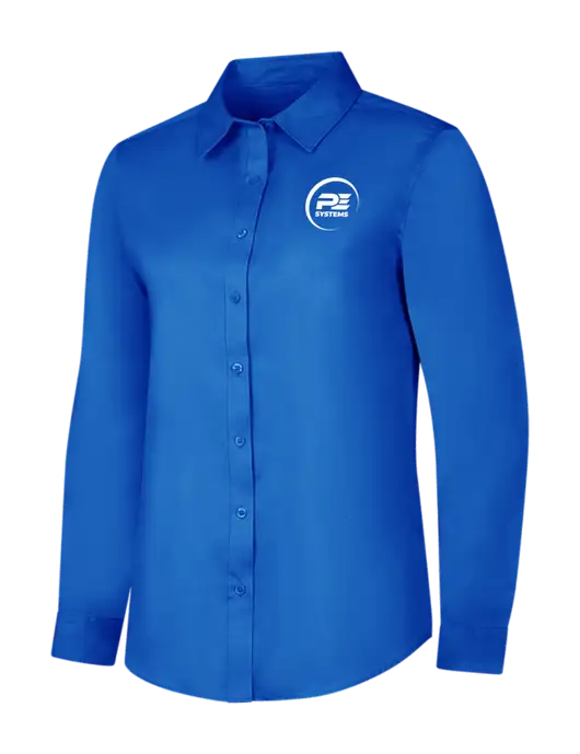 Womens Long Sleeve Royal Blue Superpro React Twill Shirt w/PE Systems Logo