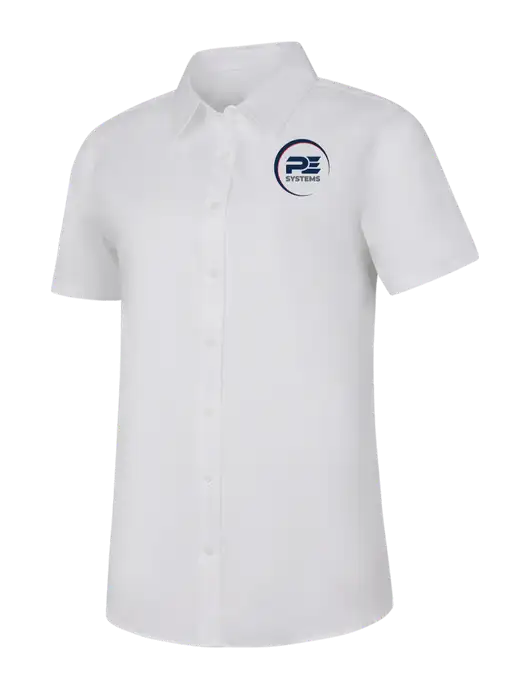 Womens White Short Sleeve Superpro React Twill Shirt w/PE Systems Logo