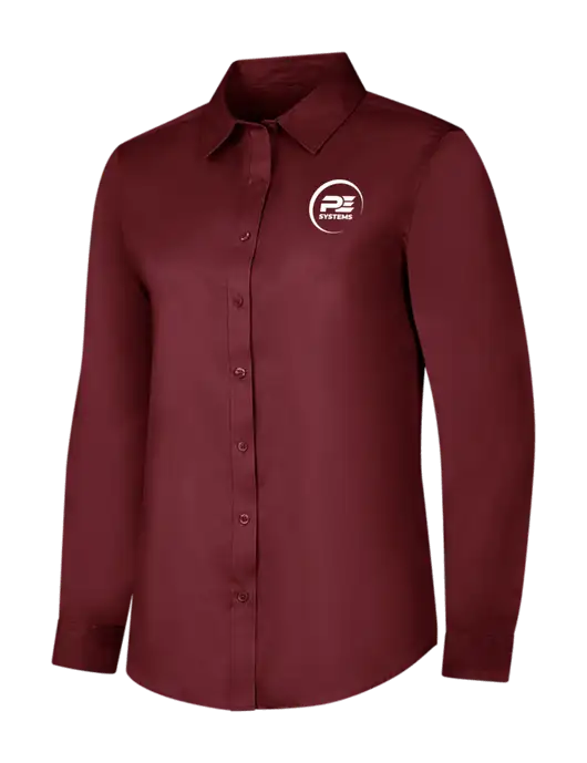 Maroon Womens Long Sleeve Superpro React Twill Shirt w/PE Systems Logo
