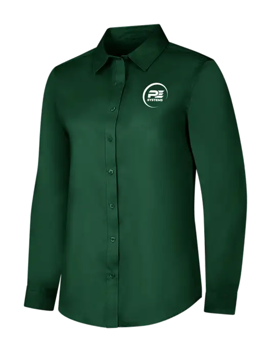 Dark Green Womens Long Sleeve Superpro React Twill Shirt w/PE Systems Logo