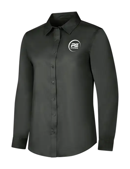 Dark Grey Womens Long Sleeve Superpro React Twill Shirt w/PE Systems Logo