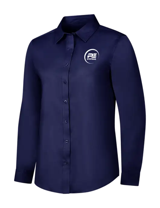 Navy Womens Long Sleeve Superpro React Twill Shirt w/PE Systems Logo