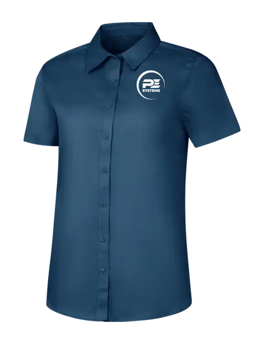 Womens Light Navy Short Sleeve Superpro React Twill Shirt w/PE Systems Logo