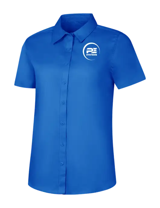 Womens Short Sleeve Royal Blue Superpro React Twill Shirt w/PE Systems Logo