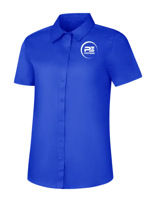 Womens Short Sleeve Dark Royal Superpro React Twill Shirt w/PE Systems Logo