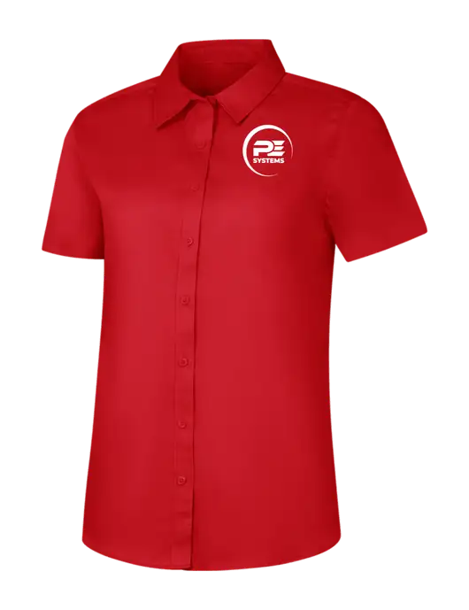 Womens Red Short Sleeve Superpro React Twill Shirt w/PE Systems Logo