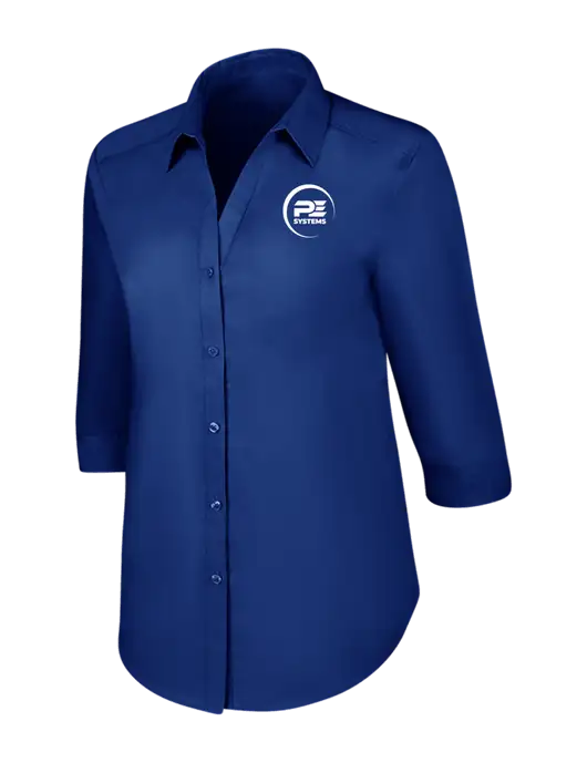Womens Royal 3/4 Sleeve Carefree Poplin Shirt w/PE Systems Logo