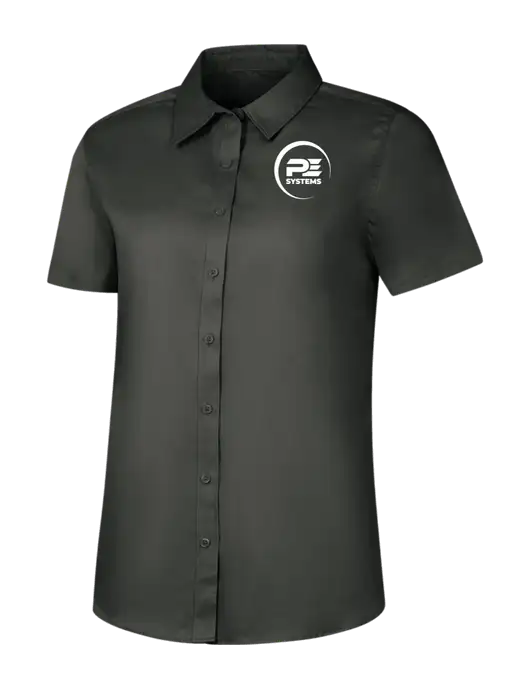 Womens Dark Grey Short Sleeve Superpro React Twill Shirt w/PE Systems Logo