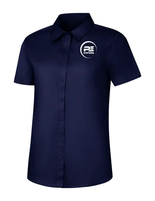 Womens Navy Short Sleeve Superpro React Twill Shirt w/PE Systems Logo