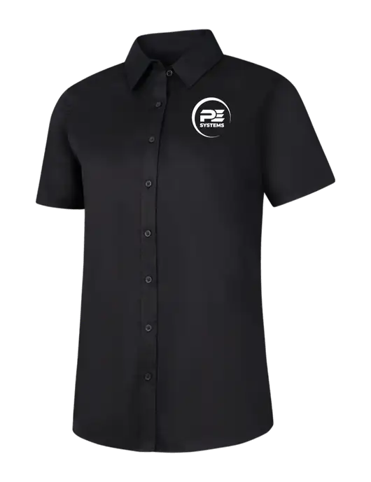 Womens Black Short Sleeve Superpro React Twill Shirt w/PE Systems Logo