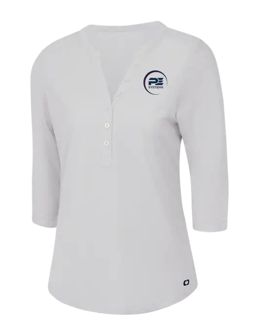 OGIO Bright White Jewel Henley w/PE Systems Logo