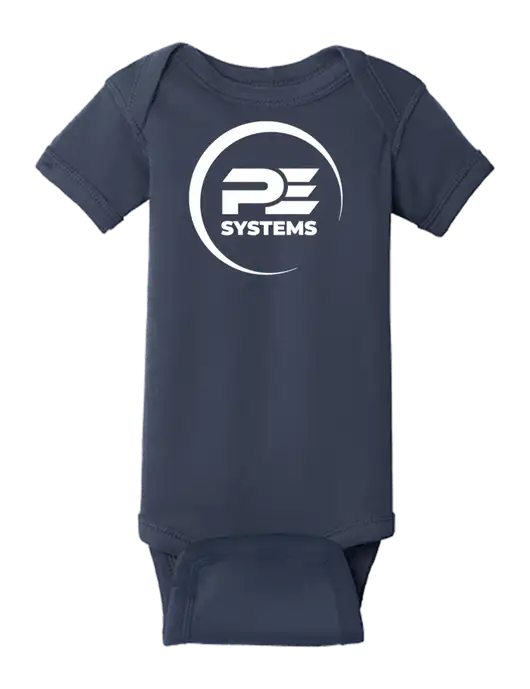 Rabbit Skins Navy Infant Short Sleeve Baby Rib Bodysuit w/PE Systems Logo