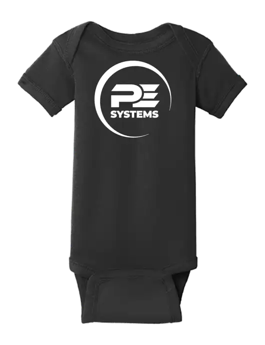 Rabbit Skins Black Infant Short Sleeve Baby Rib Bodysuit w/PE Systems Logo