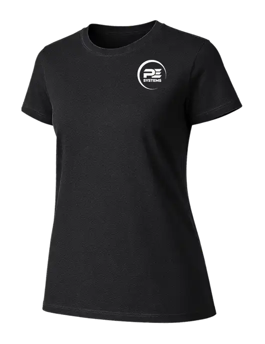 Womens Ring Spun Jet Black 4.5 oz T-Shirt w/PE Systems Logo