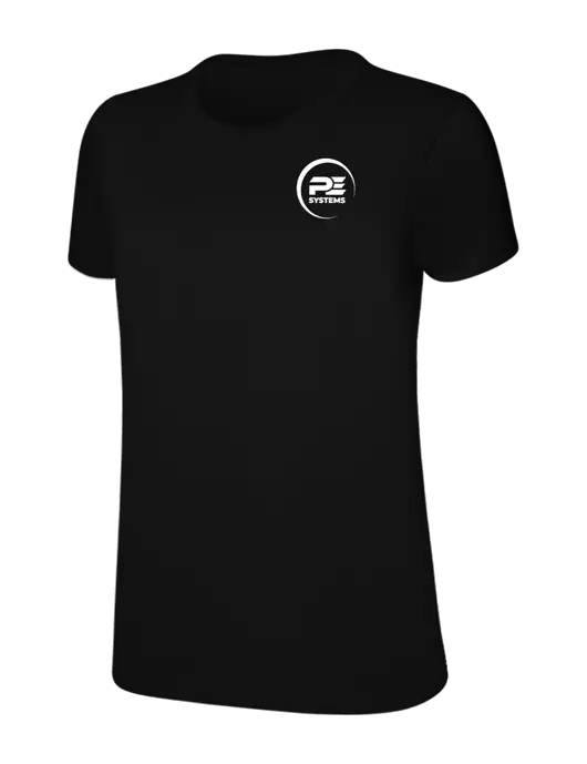 Womens Ring Spun Jet Black 4.5 oz T-Shirt w/PE Systems Logo