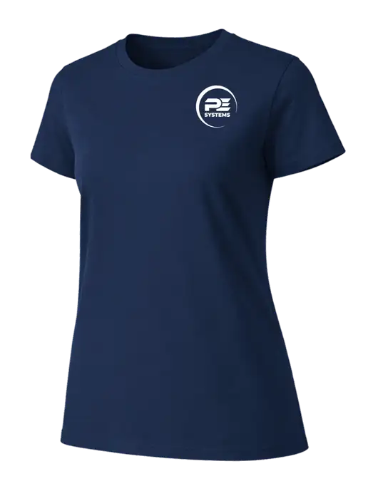 Womens Ring Spun Navy 4.5 oz T-Shirt w/PE Systems Logo