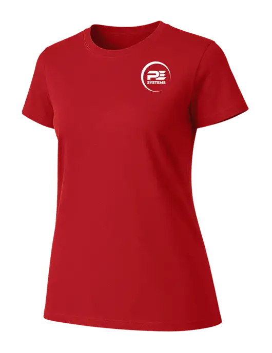 Womens Ring Spun Bright Red 4.5 oz T-Shirt w/PE Systems Logo