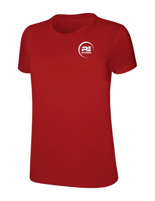 Womens Ring Spun Bright Red 4.5 oz T-Shirt w/PE Systems Logo