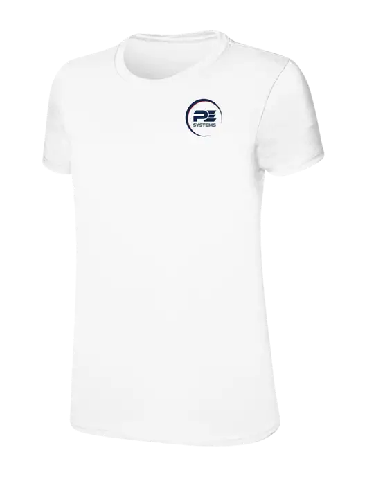 Womens Ring Spun White 4.5 oz T-Shirt w/PE Systems Logo