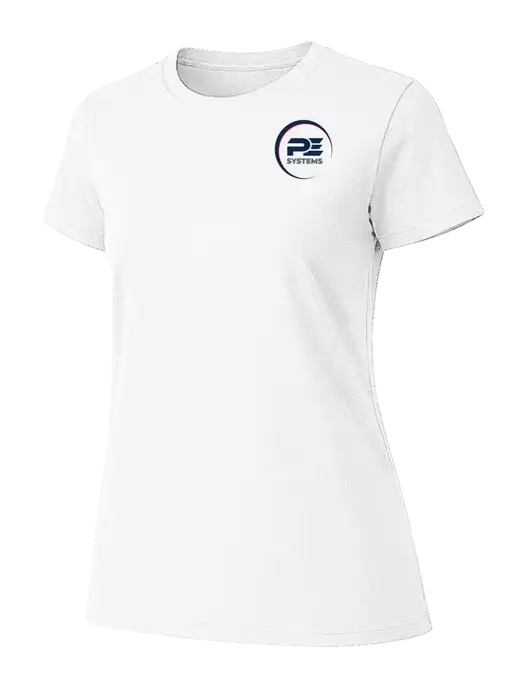 Womens Ring Spun White 4.5 oz T-Shirt w/PE Systems Logo